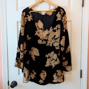 Soft Surroundings Black and Gold Sheer Velvet Floral Tunic (XL)